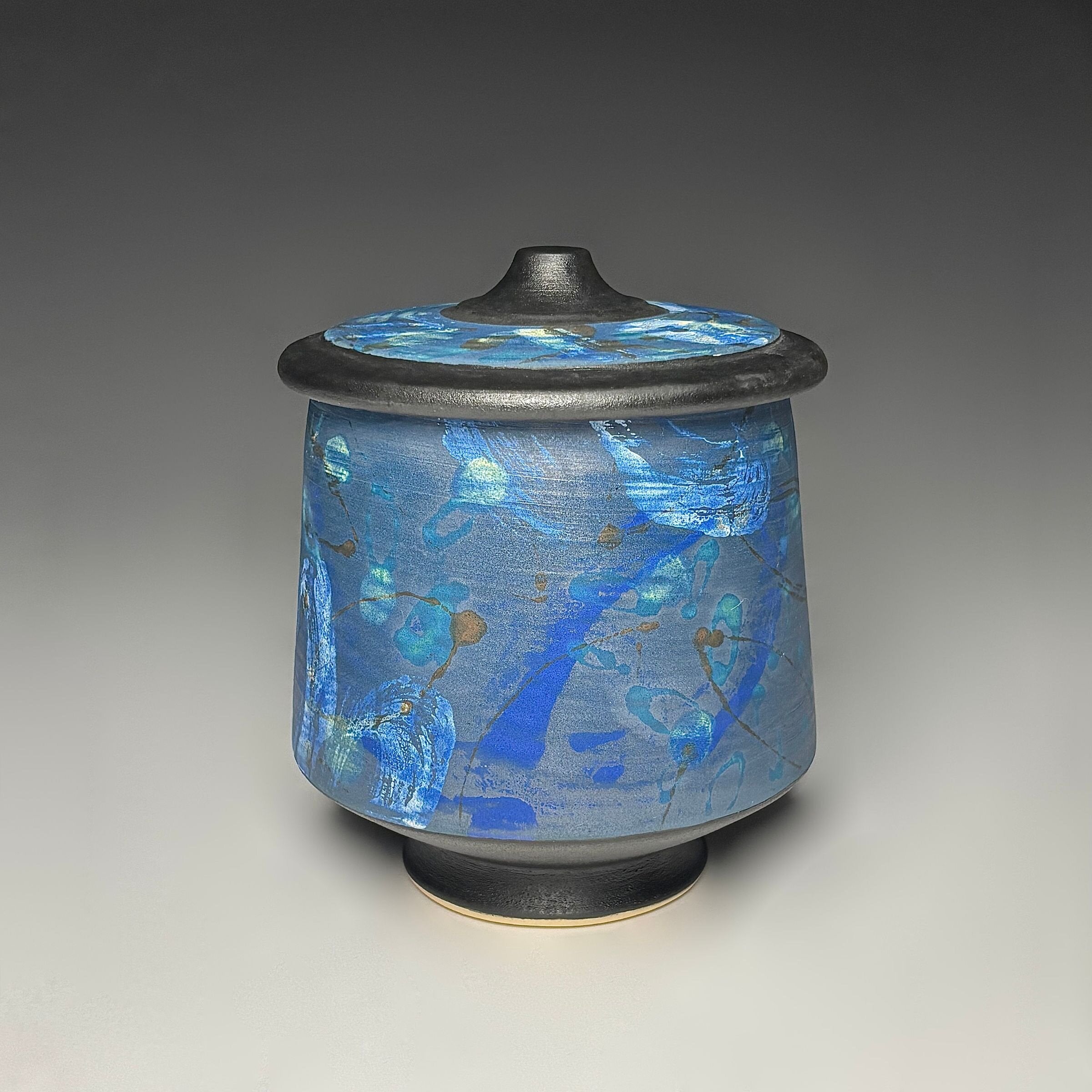 Painterly Lidded Jar in Azure