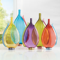left to right: short topaz, large copper blue, short amethyst, large olive, short apricot