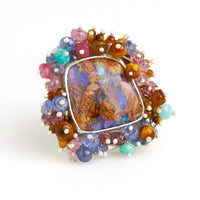 Pipe Boulder Opal & Gemstone Fringe Ring