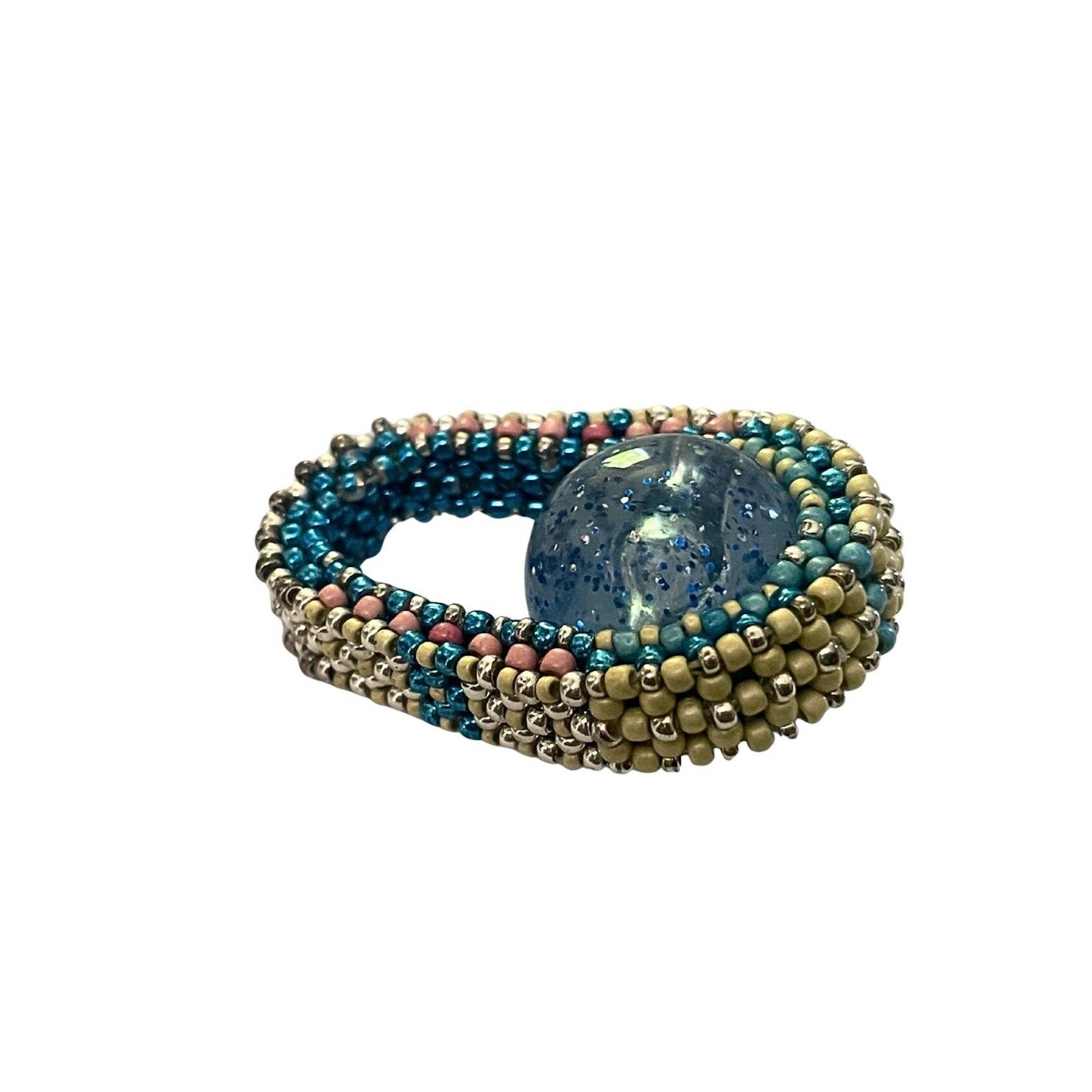 Blue Glitter Pod Ring