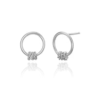 Small Hoop Stud Earrings with Spinning Ring Accents