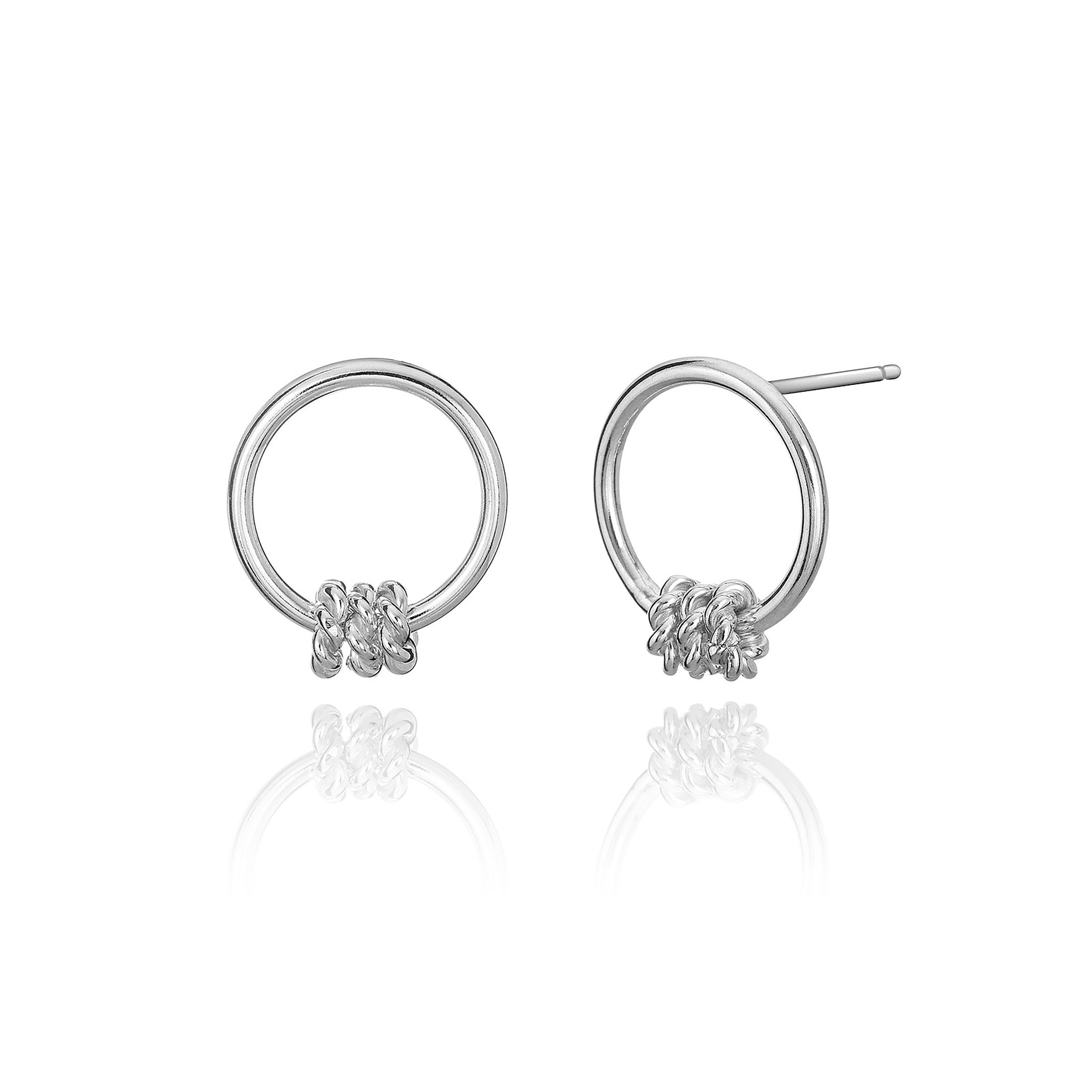 Small Hoop Stud Earrings with Spinning Ring Accents