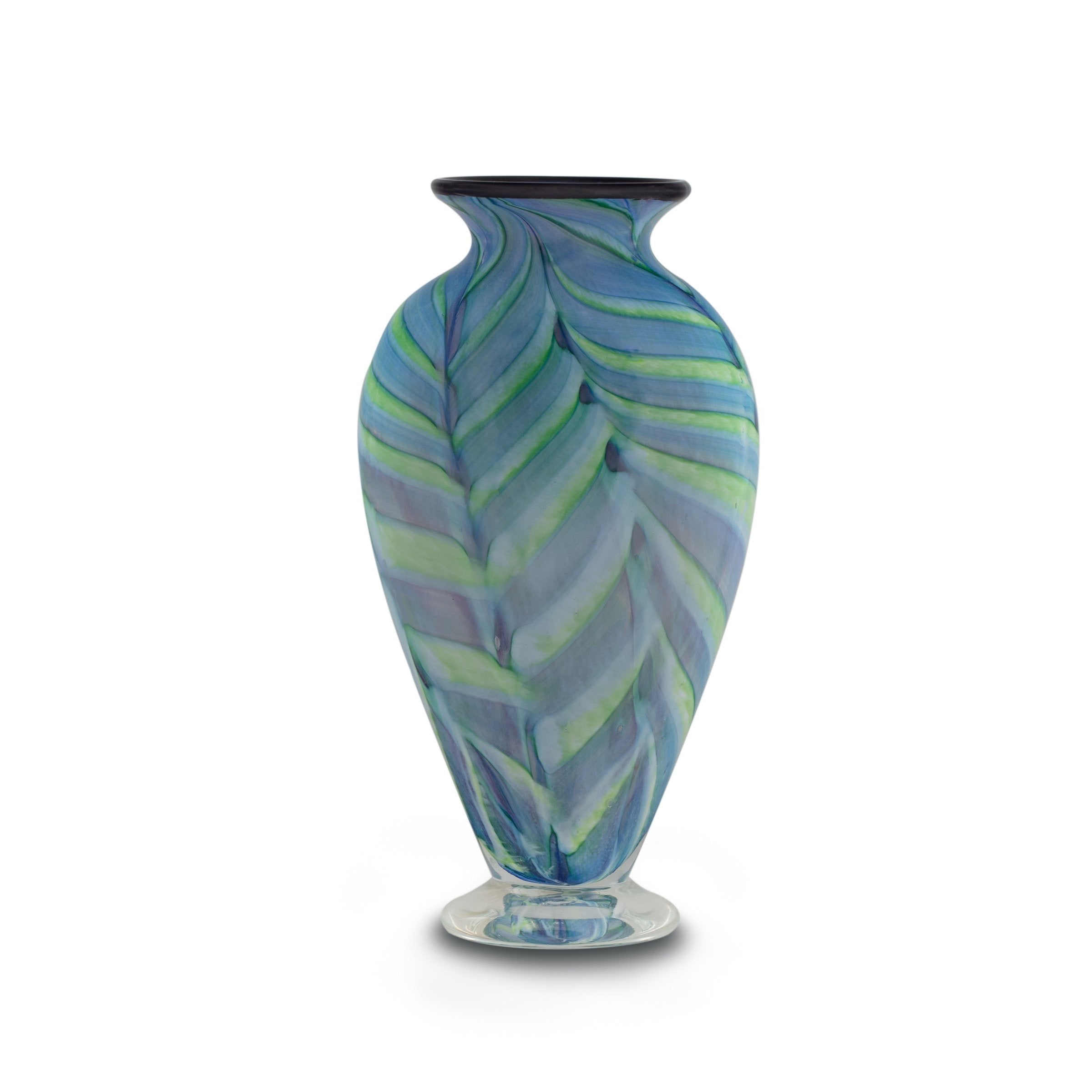 Green and Blue Feathered Flat Vase