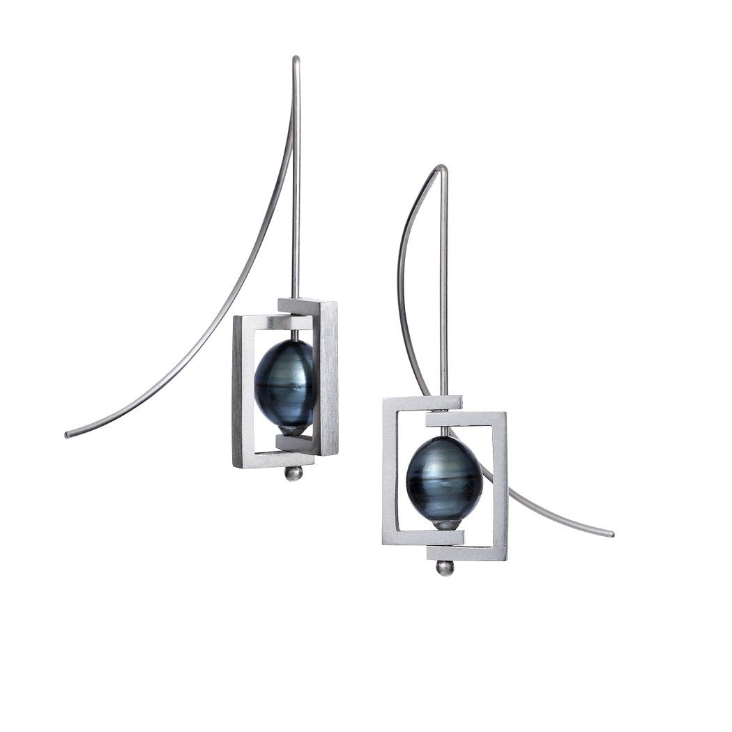 Pearl Swinging Squares Earrings
