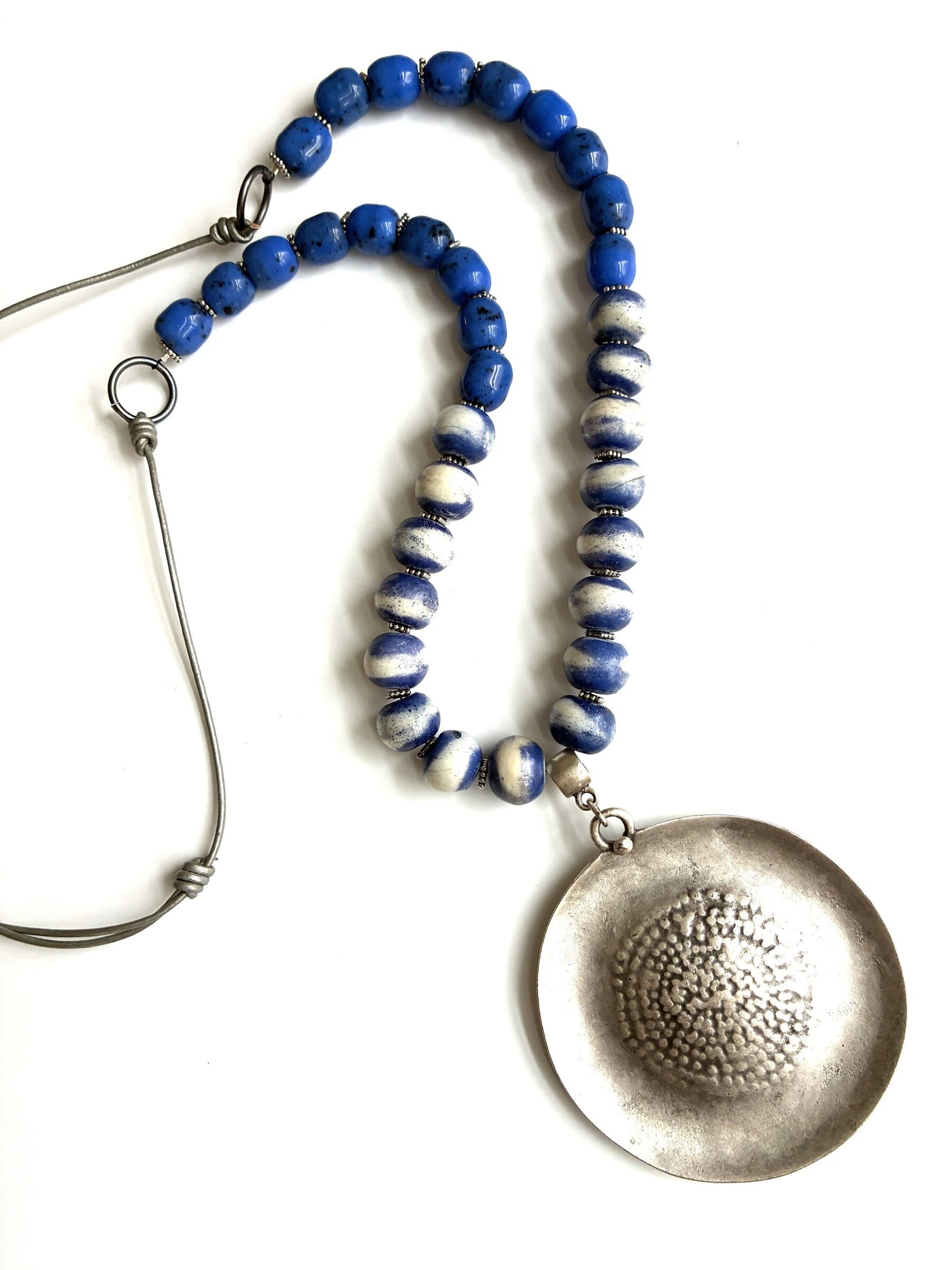 Silver Pendant & Blue Beads Necklace