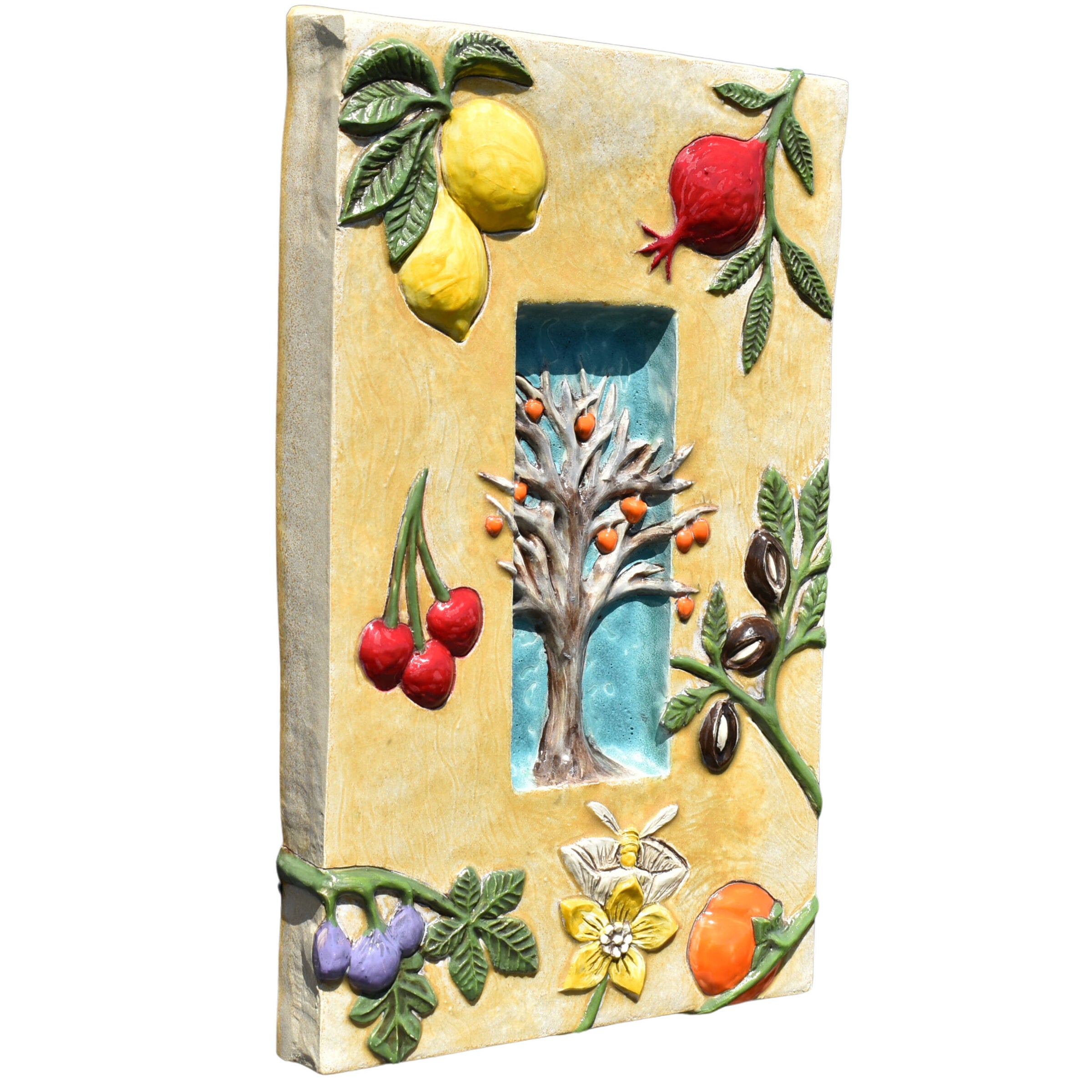 Persimmon Tree Ceramic Wall Sculpture in Almond