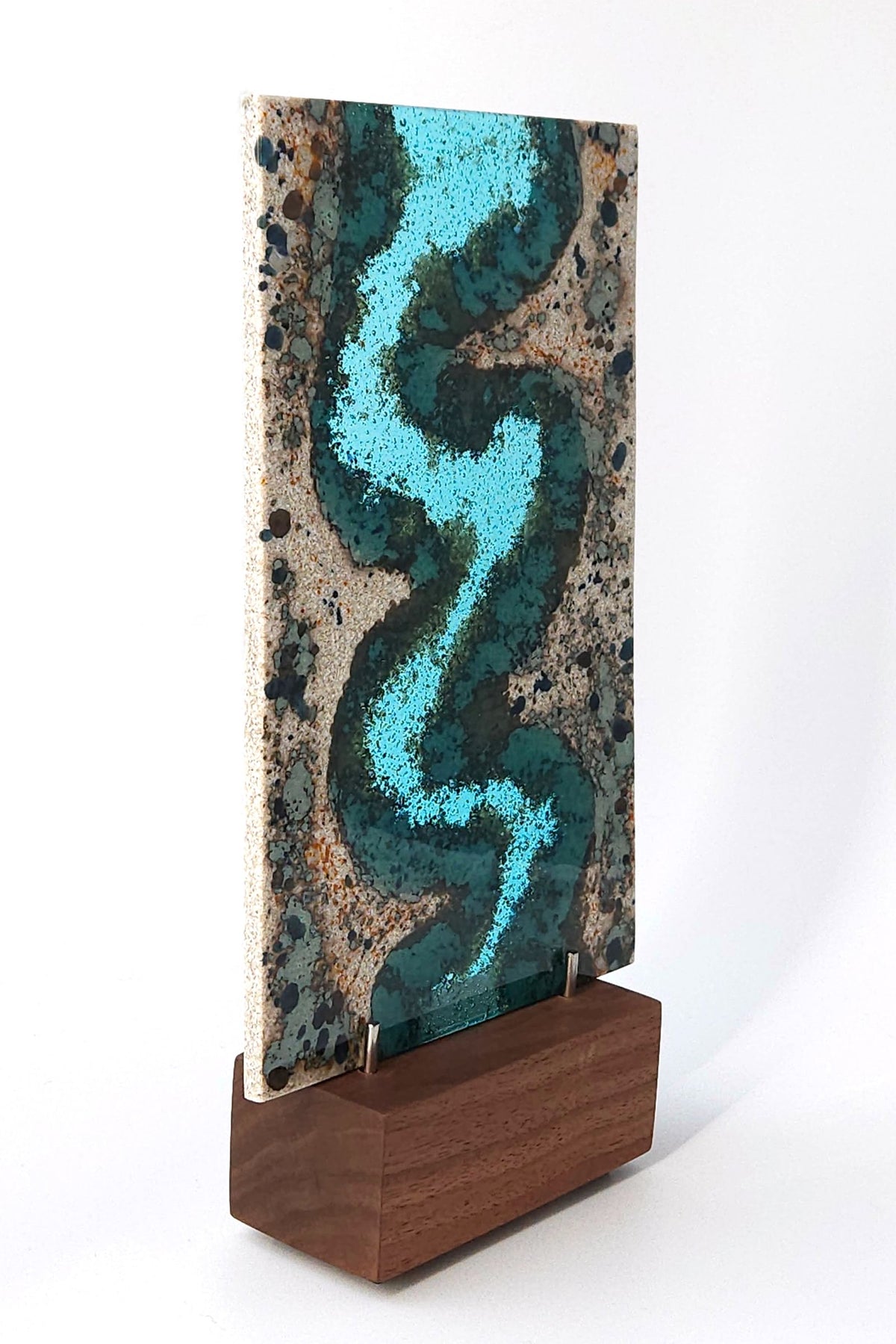 Light Aqua Meander on Walnut