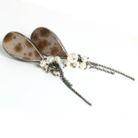 Druzy Agate & Trailing Pearls Earrings