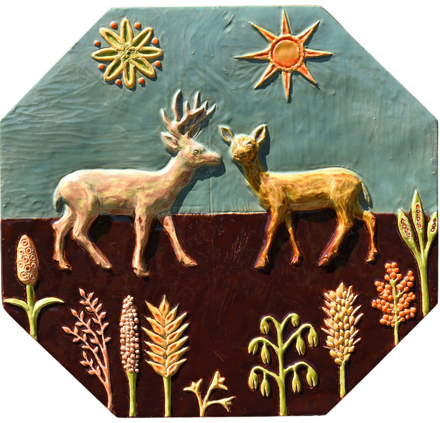 Dear Deer Ceramic Wall Sculpture Tile in Teal