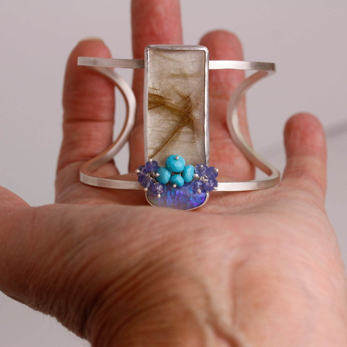 Golden Rutile & Lilac Opal Column Cuff