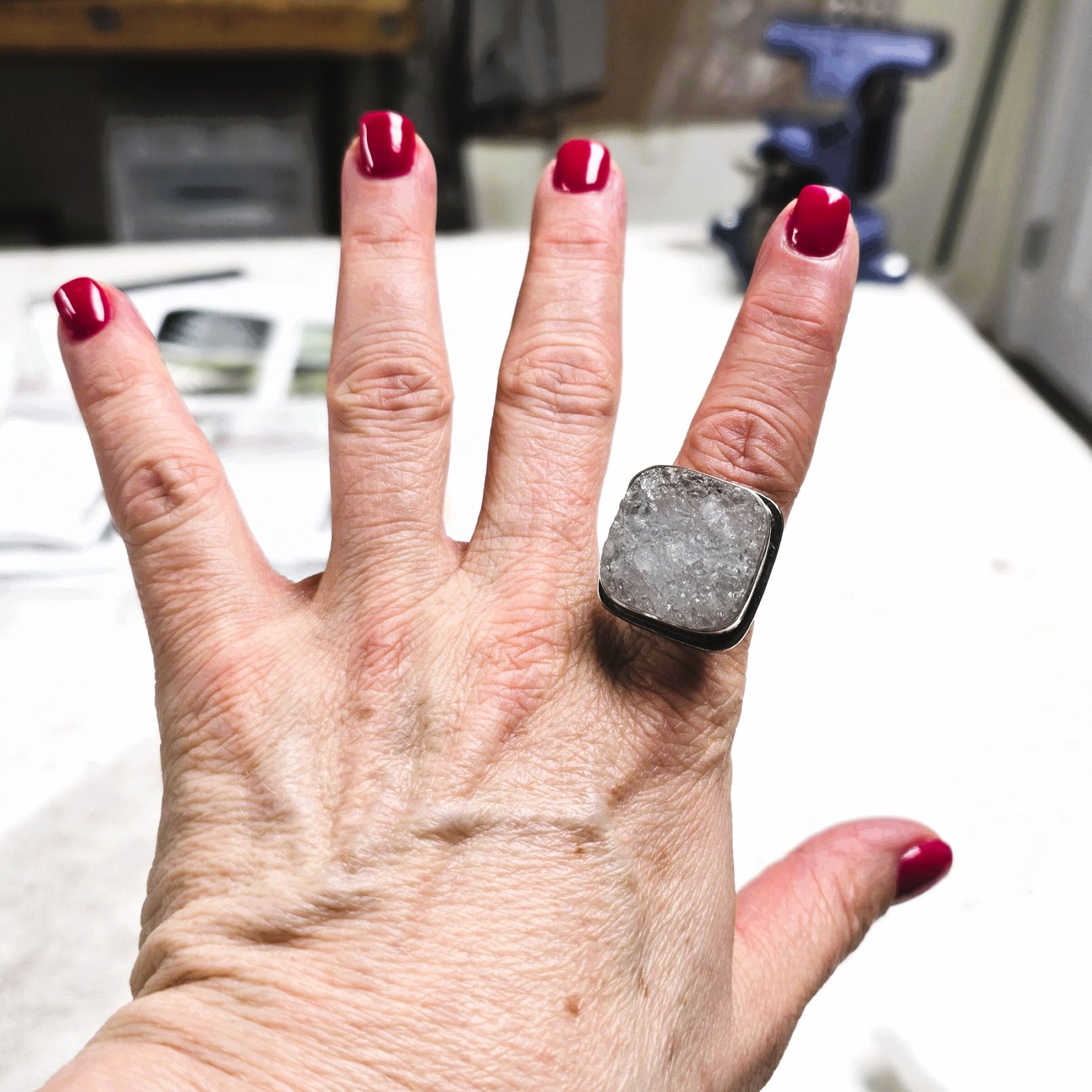 Oxidized Sterling Square Crystal Ring