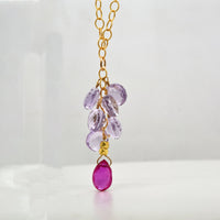 Pink Sapphire & Lilac Amethyst Cluster Necklace