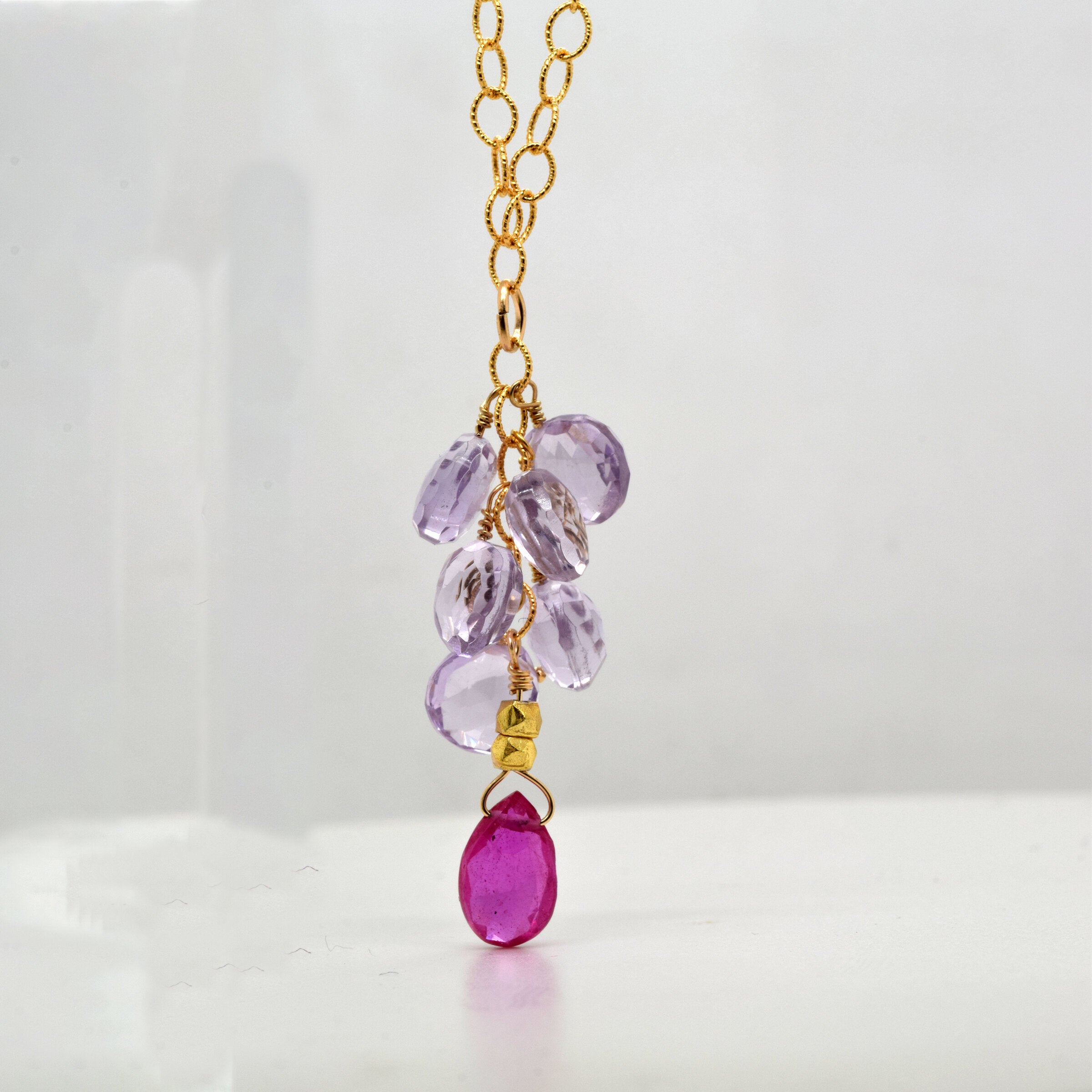 Pink Sapphire & Lilac Amethyst Cluster Necklace