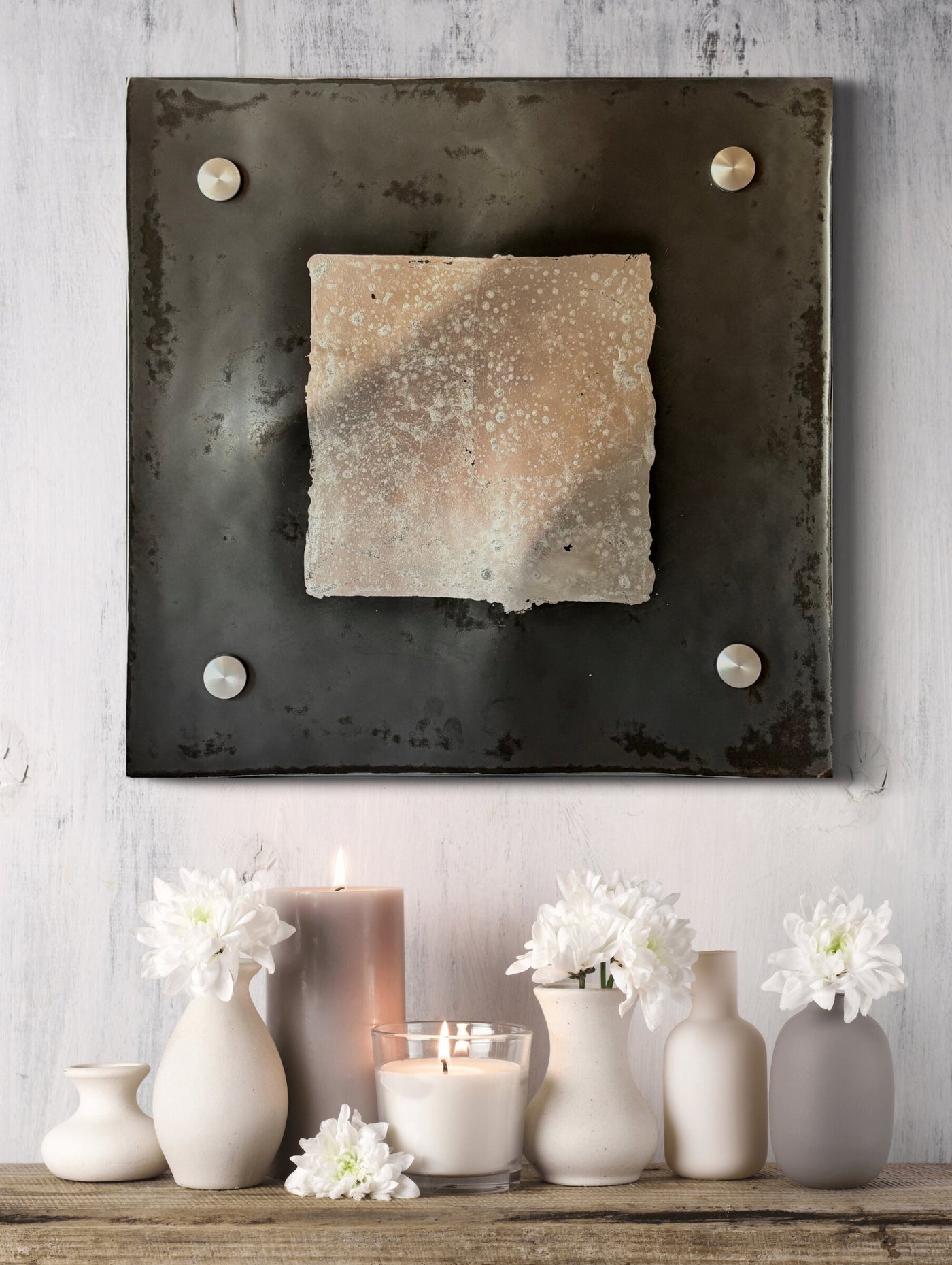 Circle Line Square Gray and Silver Wall Squares