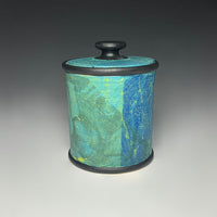 Painterly Lidded Jar in Blue Green Split