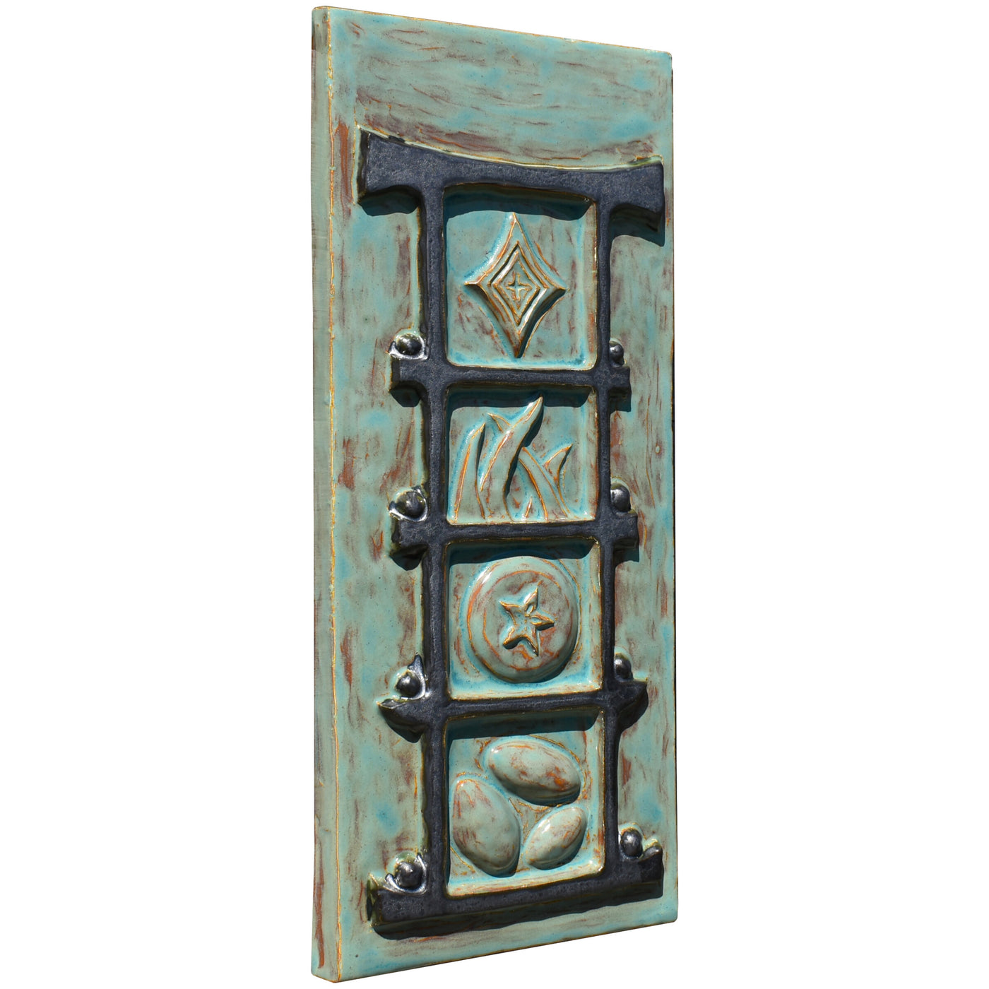 Torii Totem in Antique Teal Gloss & Steel Matte Glazes