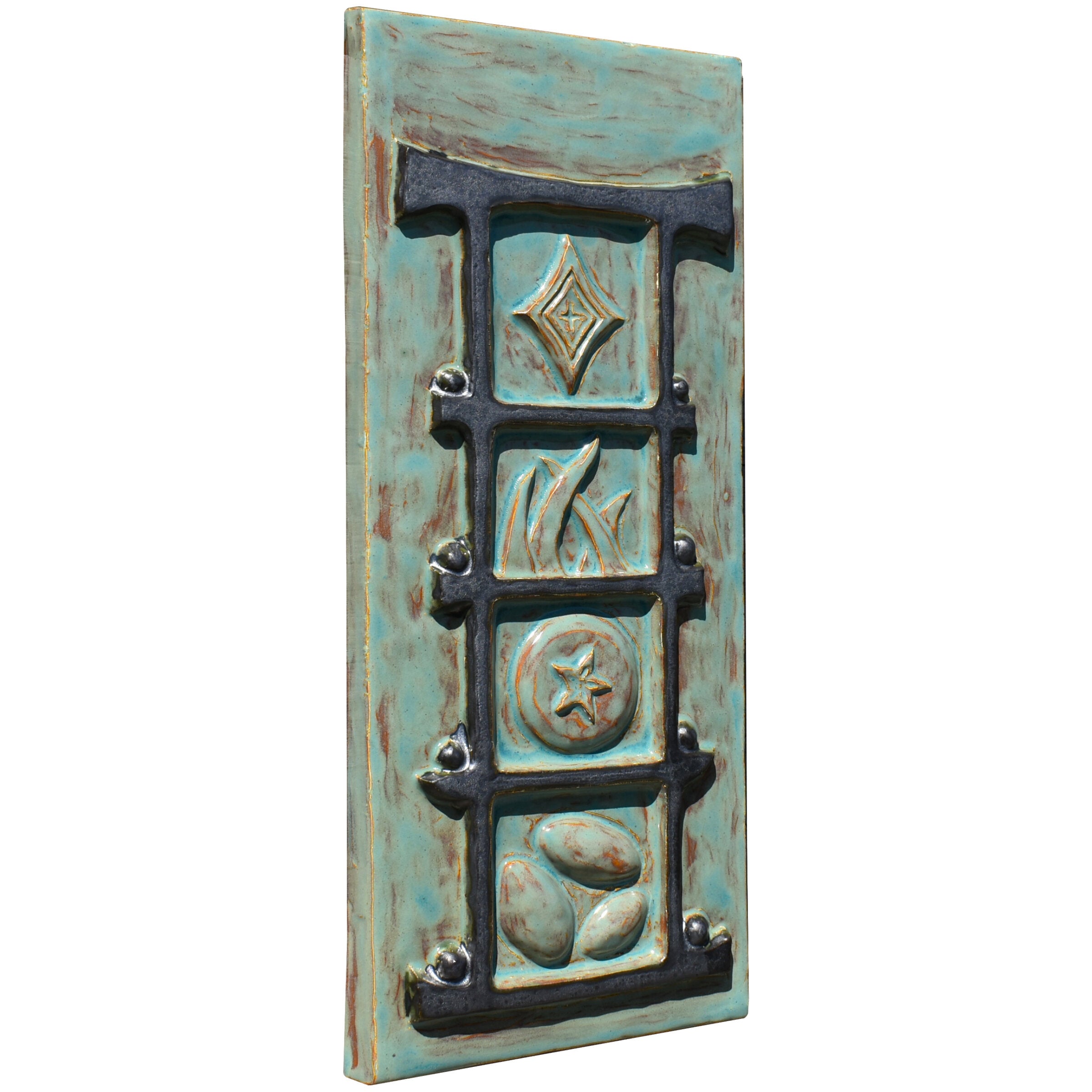 Torii Totem in Antique Teal Gloss & Steel Matte Glazes