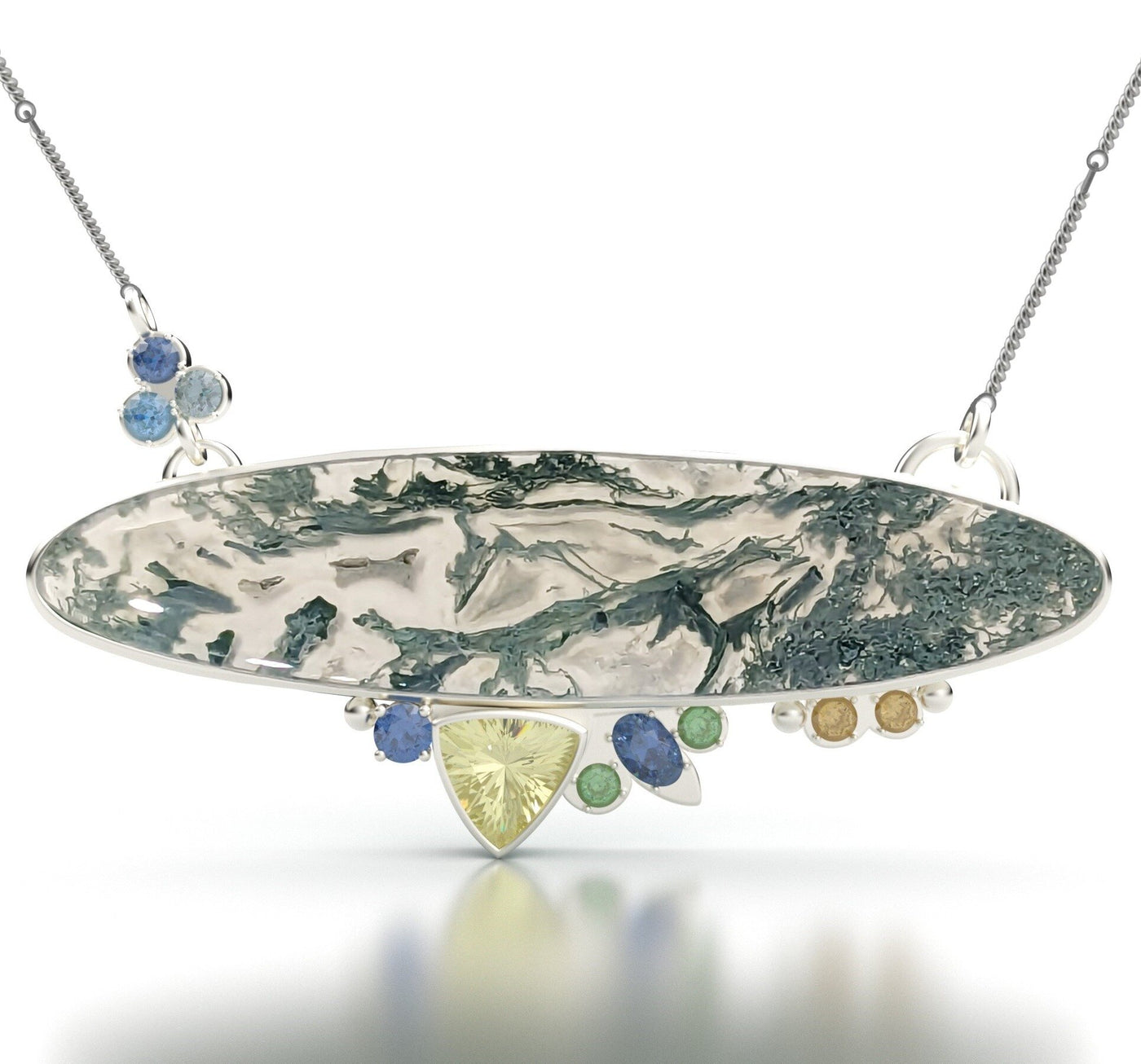 Moss Agate & Sapphire Accents Pendant