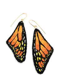 Monarch Wing Embroidered Earrings