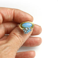 Azure Blue and Green Opal Ring with Fringe
