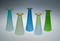 left to right: robin's egg, cream, opal sky blue, chameleon, granny smith