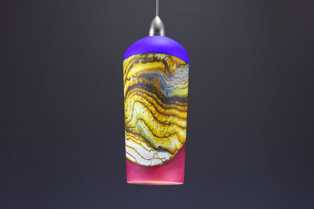 Cylindrical Strata Pendant in Cobalt & Red Amethyst