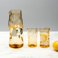 Straw Gold Pitcher and Set of Two Cups