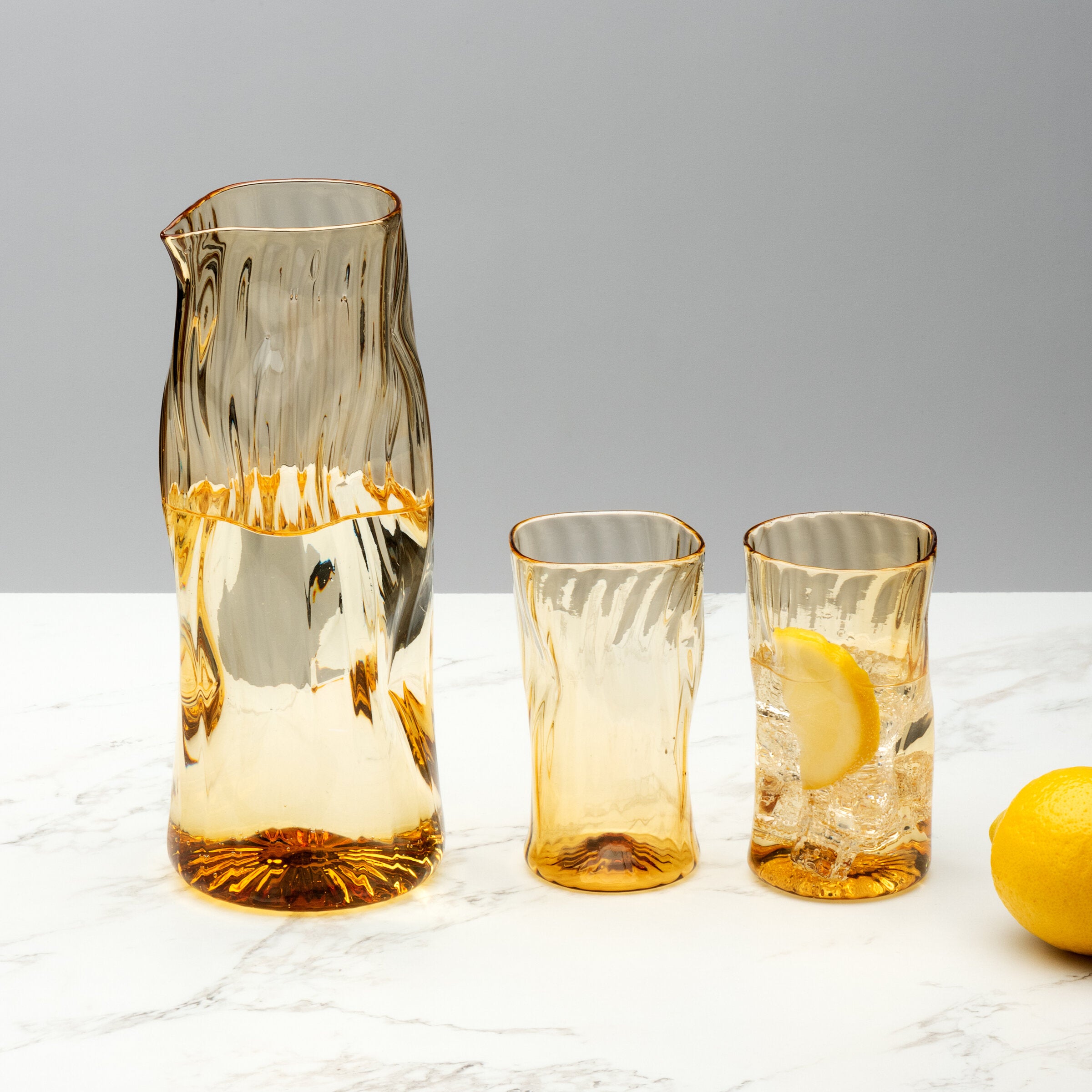 Straw Gold Pitcher and Set of Two Cups