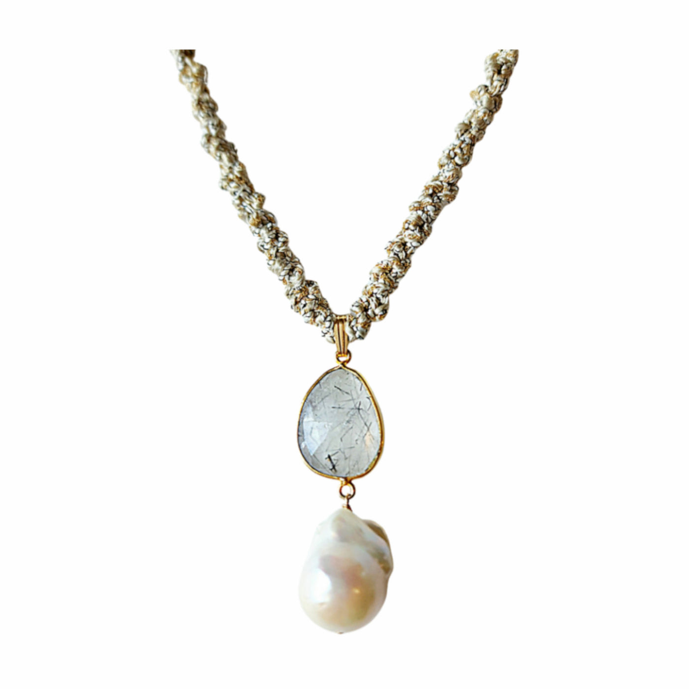Baroque Pearl and Rutilated Quartz Necklace
