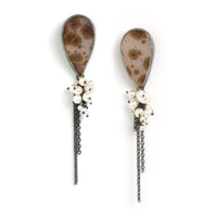 Druzy Agate & Trailing Pearls Earrings