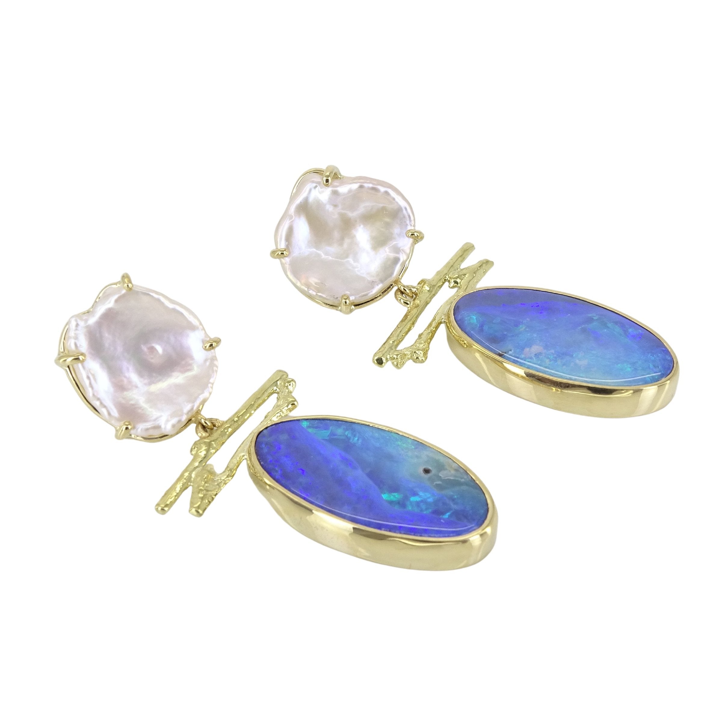 Keshi Pearl and Boulder Opal Earrings