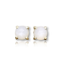 14k Yellow Gold and White Moonstones Stud Earrings