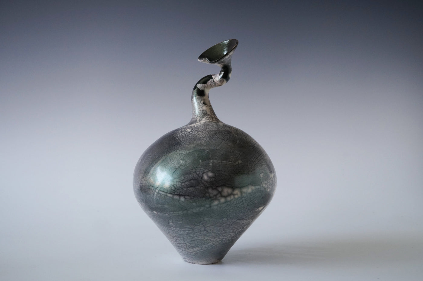 Nerida Coil Green Iridescent Raku Vessel