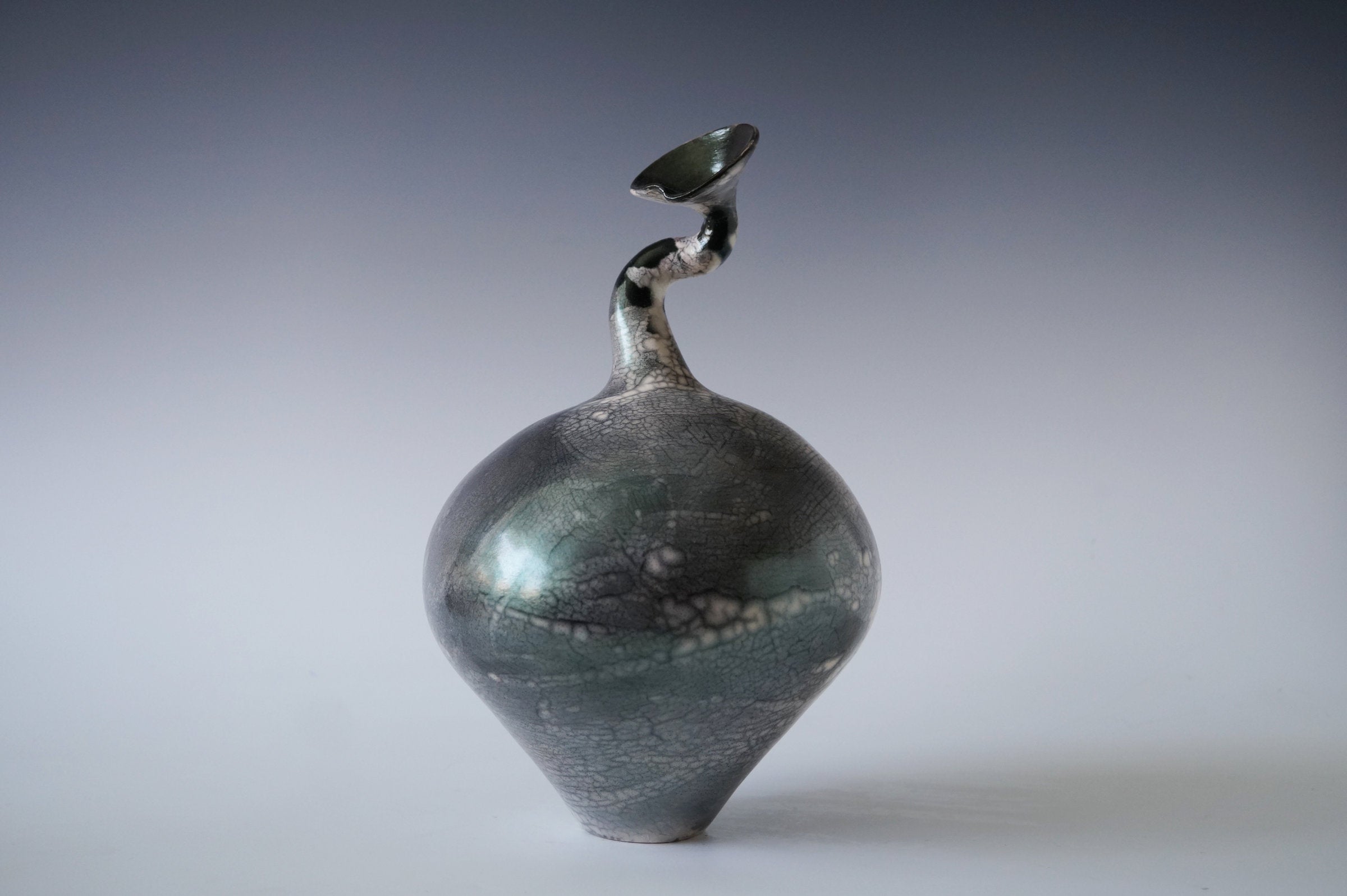 Nerida Coil Green Iridescent Raku Vessel