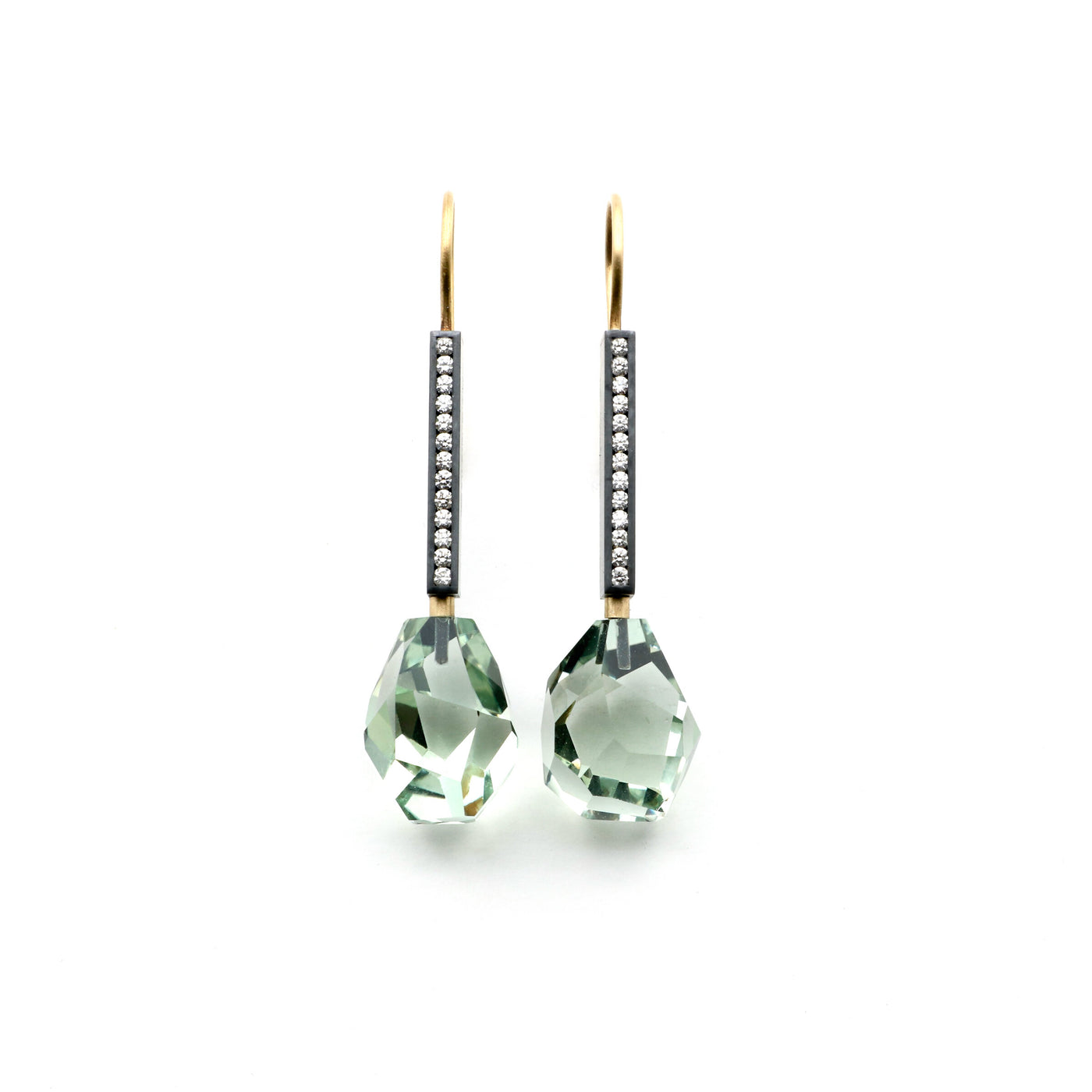 Prassiolite & Diamond Box Earrings