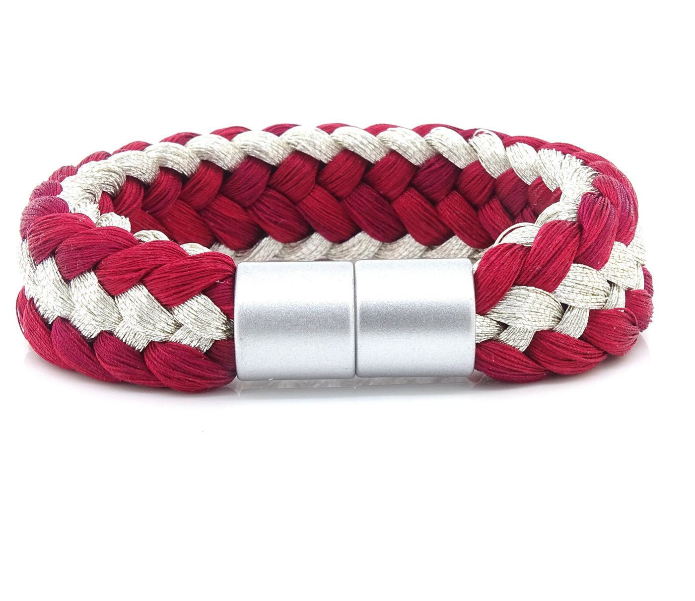 Bright Silver and Cherry Red Adorns the Wrist
