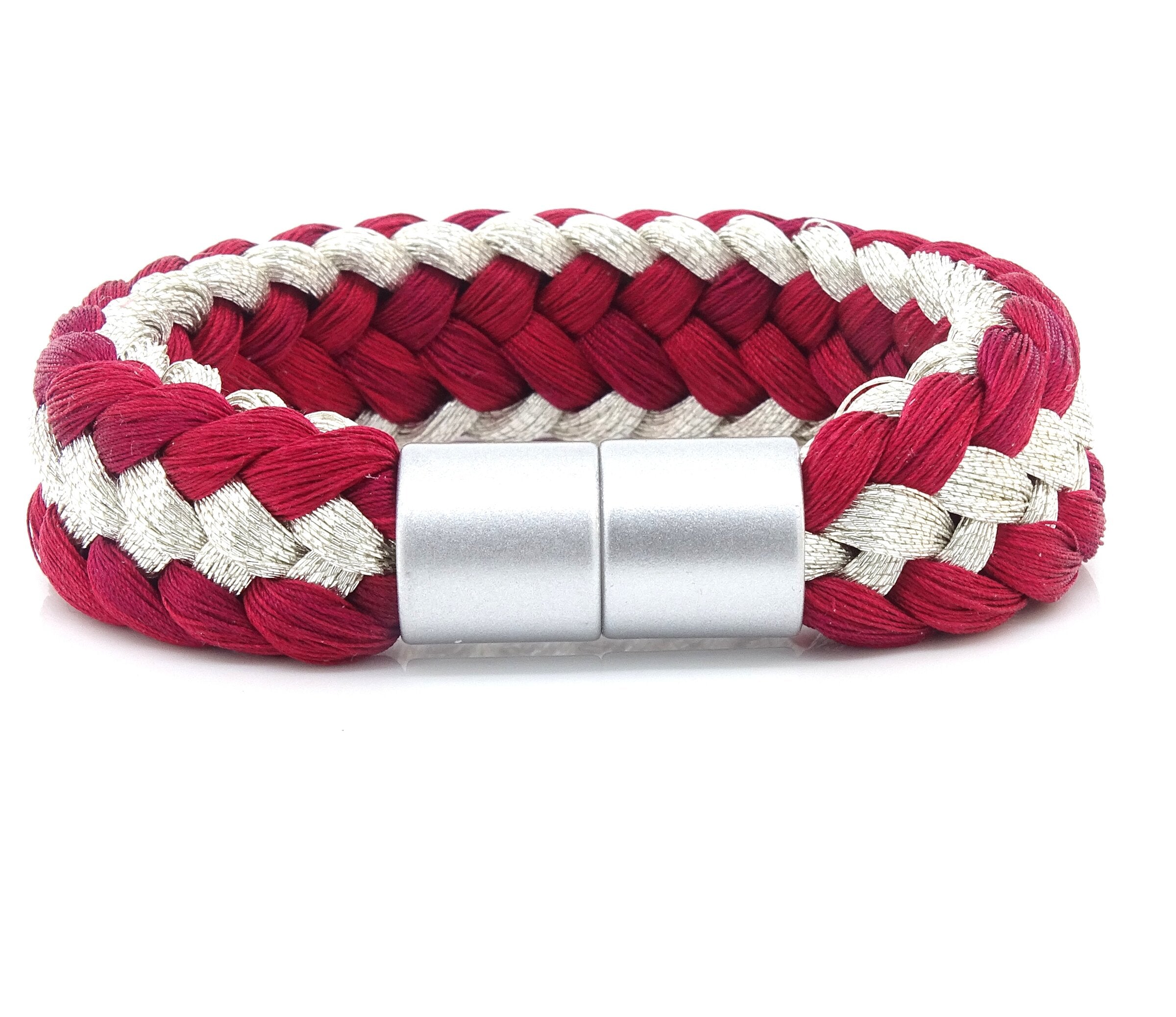 Bright Silver and Cherry Red Adorns the Wrist
