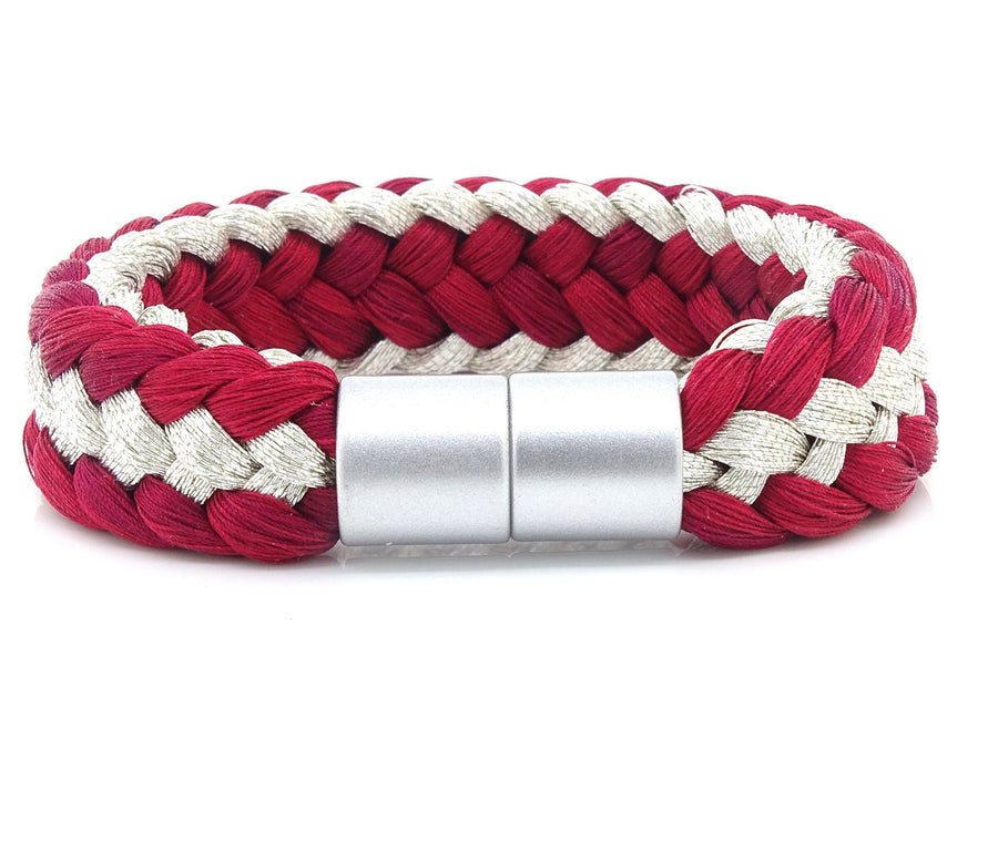 Bright Silver and Cherry Red Adorns the Wrist