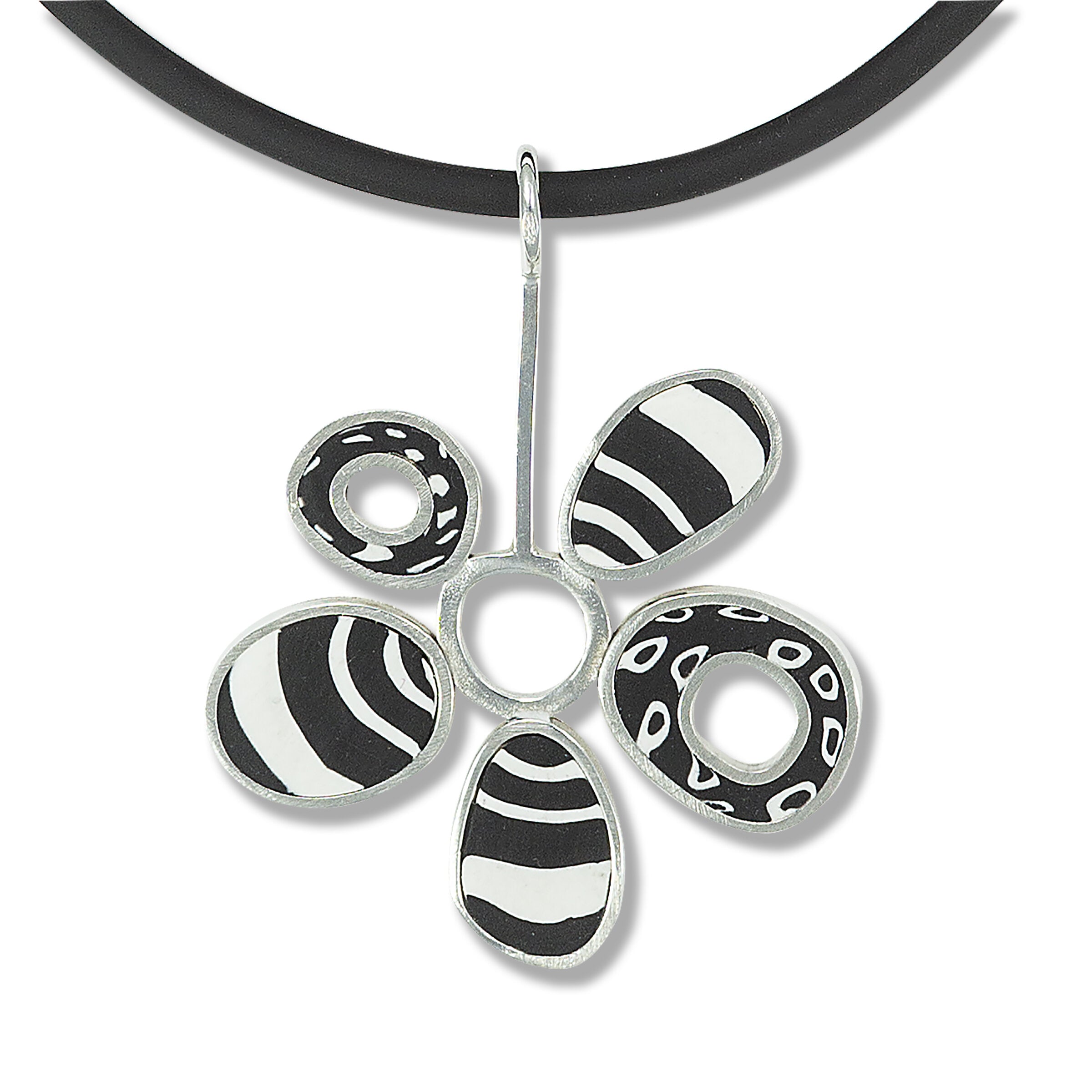 Five Oval Flower Pendant Necklace