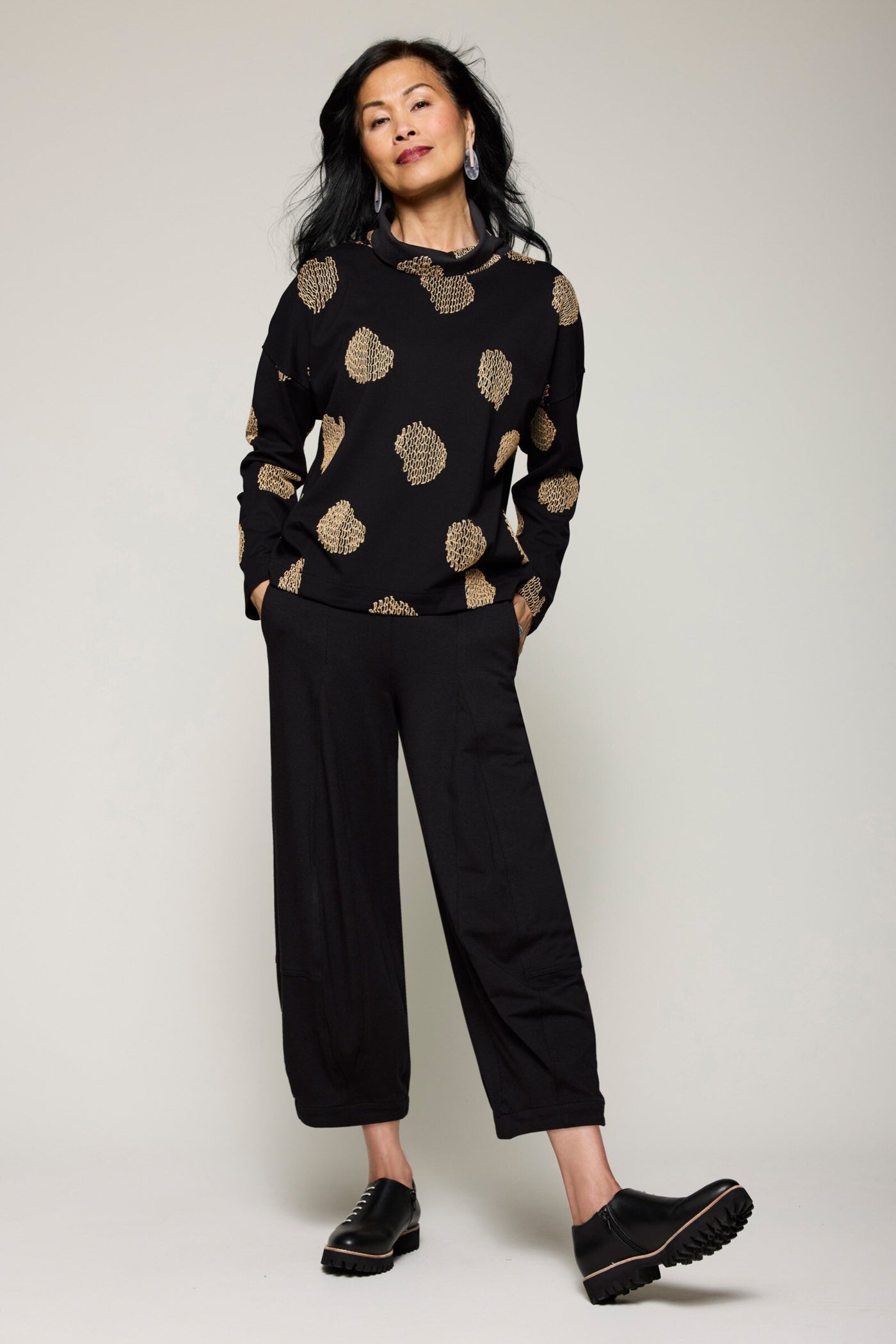 Embroidered Dot Cowl Top