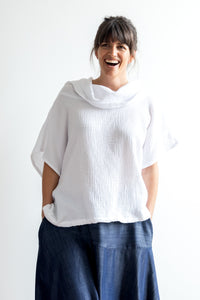 Bubble Gauze Cowl Neck Top