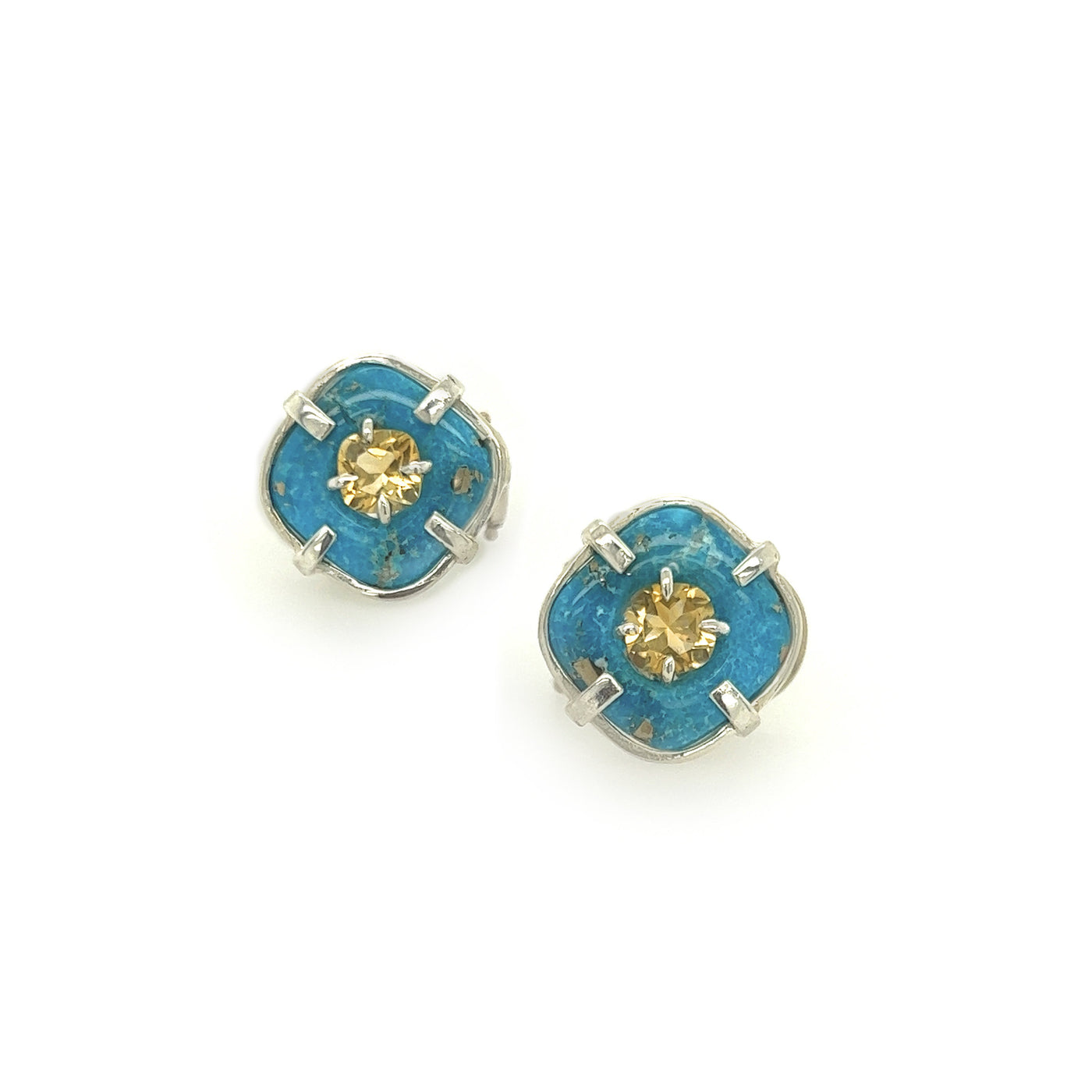 Turquoise & Citrine Button Earrings
