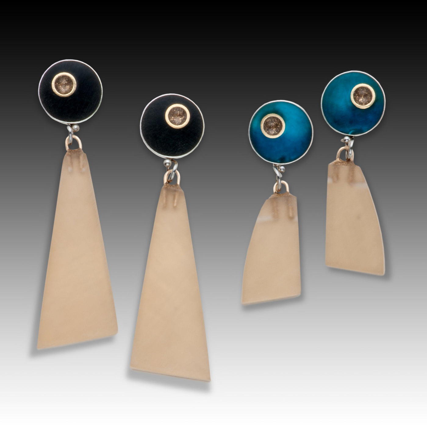 left: silver, black & gold filled. right: silver, turquoise & gold filled