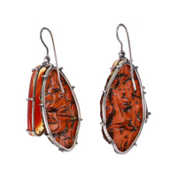 Carnelian & Yellow Enamel Earrings