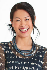 shown with the Blue Tube Dangles by Loretta Lam