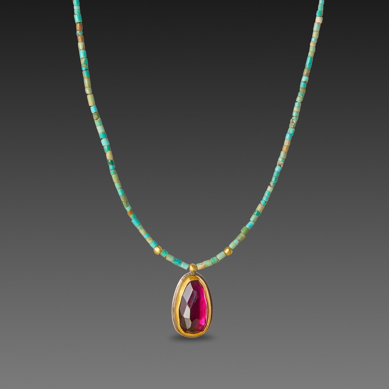 Rhodolite Garnet and Turquoise Beaded Necklace