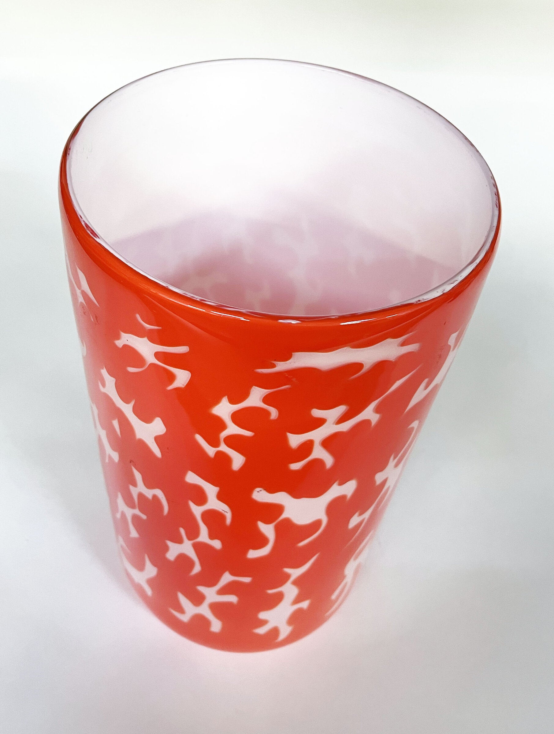 Red-Orange and White Tall Cylinder Vase