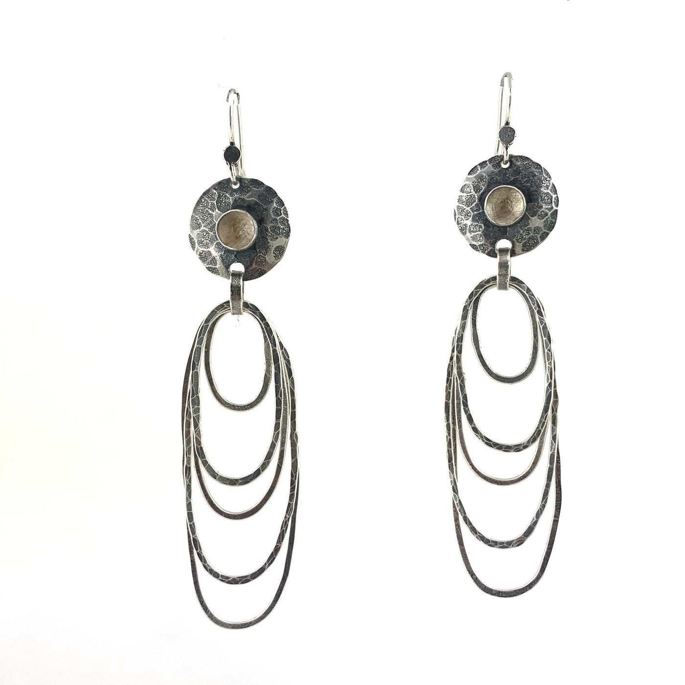 Oval Ripple Hoop & Stone Earrings