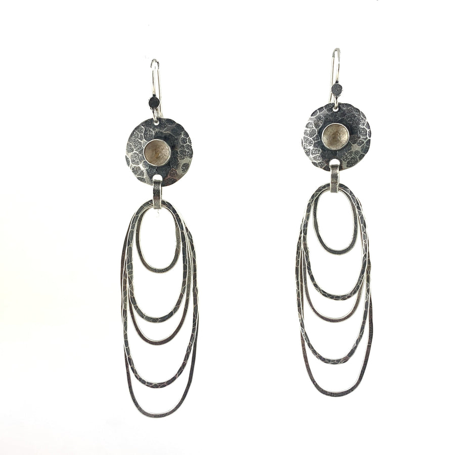 Oval Ripple Hoop & Stone Earrings