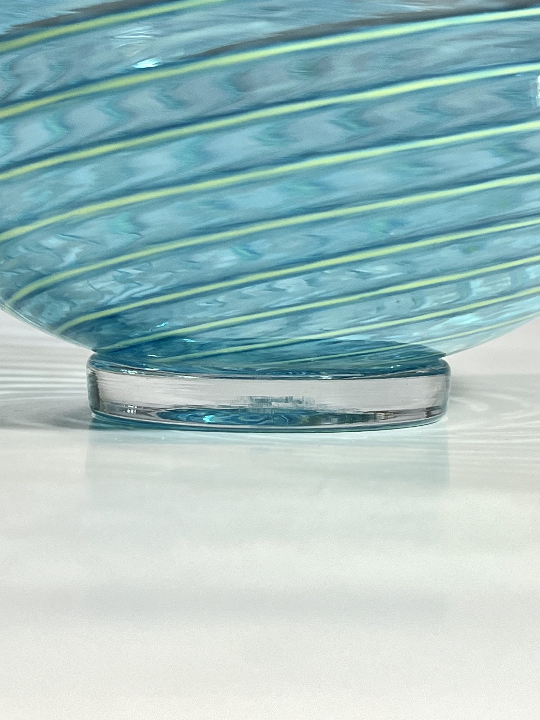 Footed Aqua Spiral Bowl